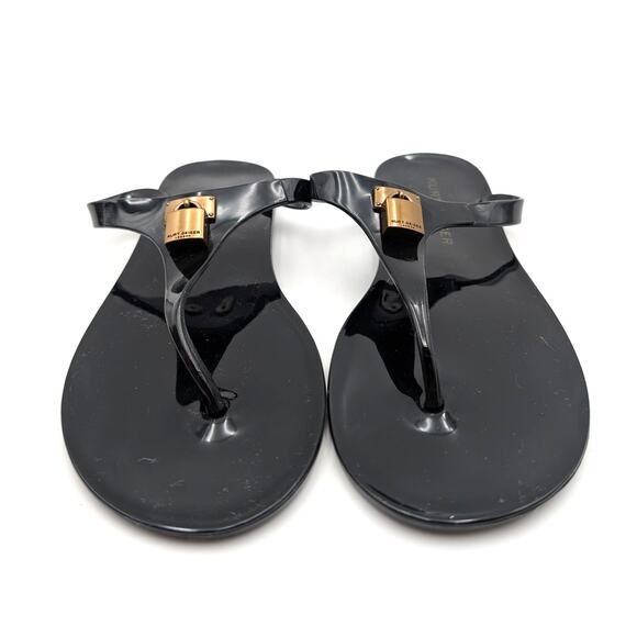 Kurt Geiger Maddison T-Bar Thong Sandals Women's Black/Gold Size US7M EU37 - Picture 2 of 15